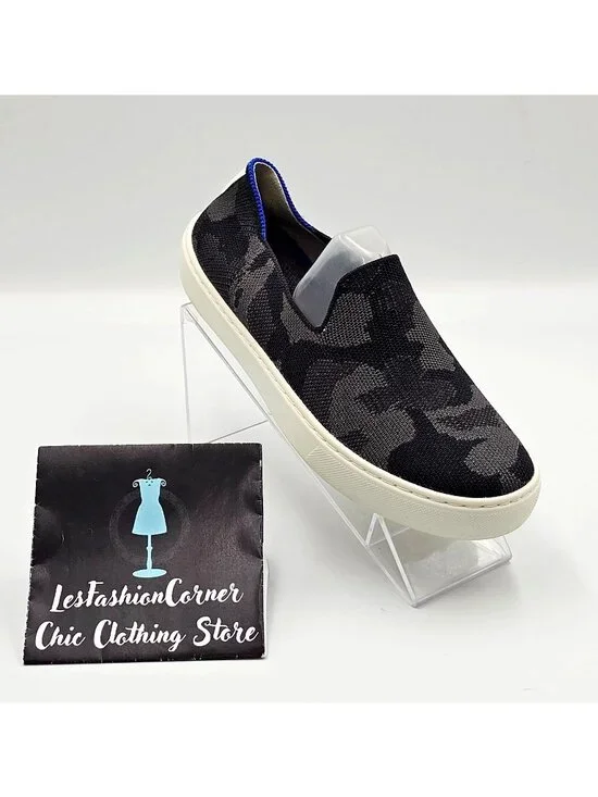 Rothy's Women's The Original Black & Gray Camo Fabric Slip On Sneakers Sz 6 2227 - Picture 14 of 16